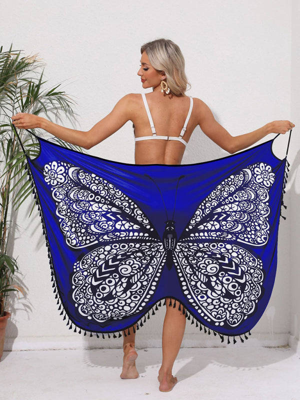 Levoire | Nouveau style de vacances robe blanche papillon sans bretelles jupe de plage Bleu