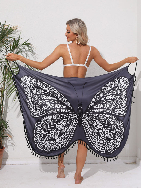 Levoire | Nouveau style de vacances robe blanche papillon sans bretelles jupe de plage Gris