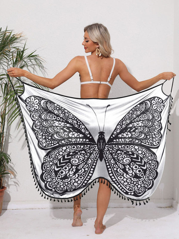 Levoire | Nouveau style de vacances robe blanche papillon sans bretelles jupe de plage Blanc