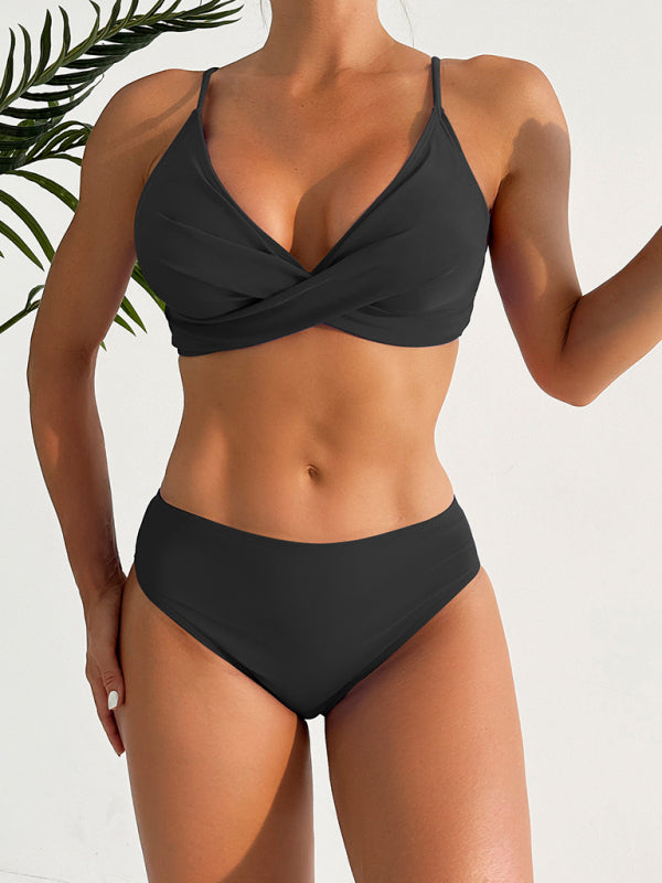 Levoire | Maillot de bain découpé uni sexy bikini à croix Noir