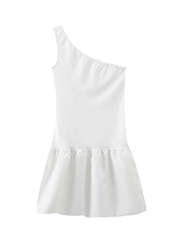 Levoire | Robe mini patchwork à une épaule sexy avec jupe princess puffée