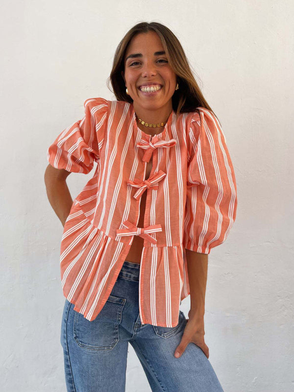 Levoire | Nouvelle chemise patchwork à rayures pointues mi-manches lâches