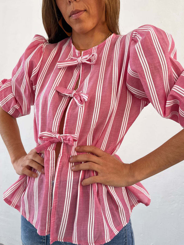 Levoire | Nouvelle chemise patchwork à rayures pointues mi-manches lâches