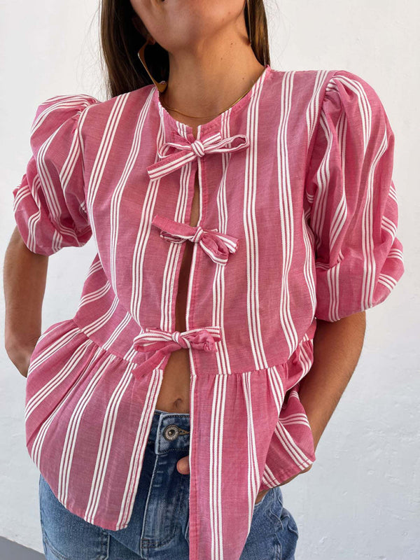 Levoire | Nouvelle chemise patchwork à rayures pointues mi-manches lâches Rot
