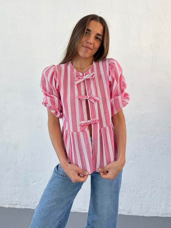 Levoire | Nouvelle chemise patchwork à rayures pointues mi-manches lâches