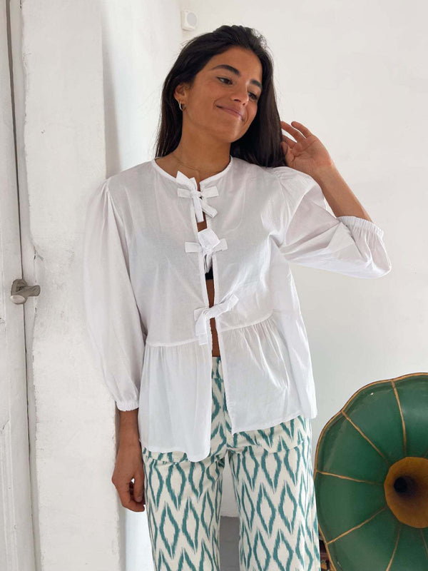 Levoire | Nouvelle chemise patchwork à rayures pointues mi-manches lâches