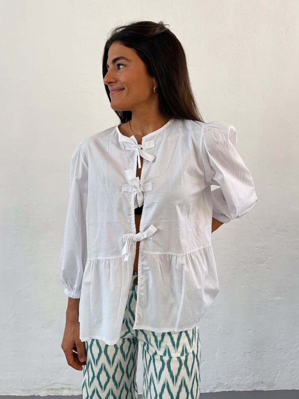 Levoire | Nouvelle chemise patchwork à rayures pointues mi-manches lâches