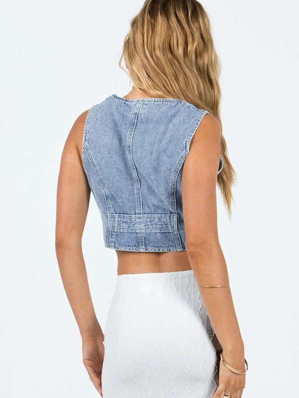 Levoire | Nouveau top en denim femme V neck Hot Girl