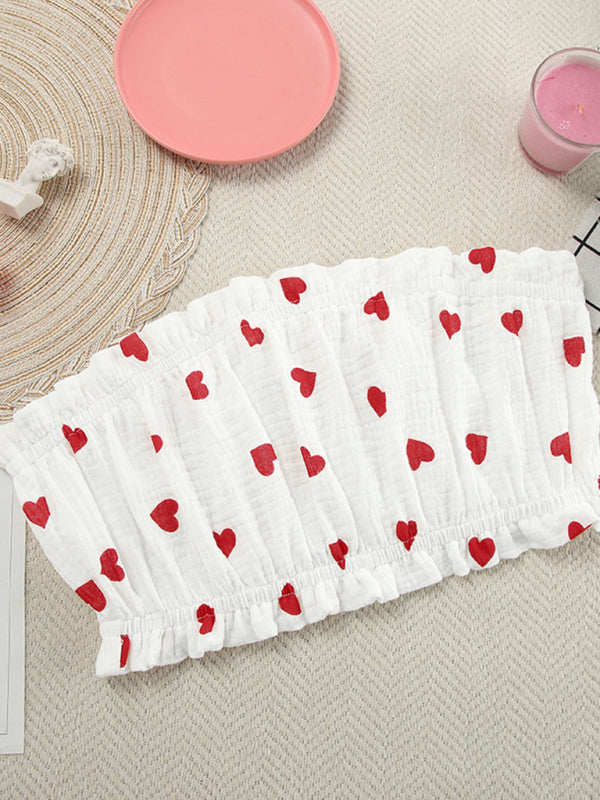 Levoire | Top sexy à col tube et imprimé d'amour ensemble de nuit en trois pièces