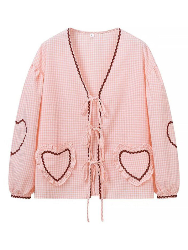 Levoire | Robes pour dames Love Pocket Carreaux Chemise à manches longues Rosa