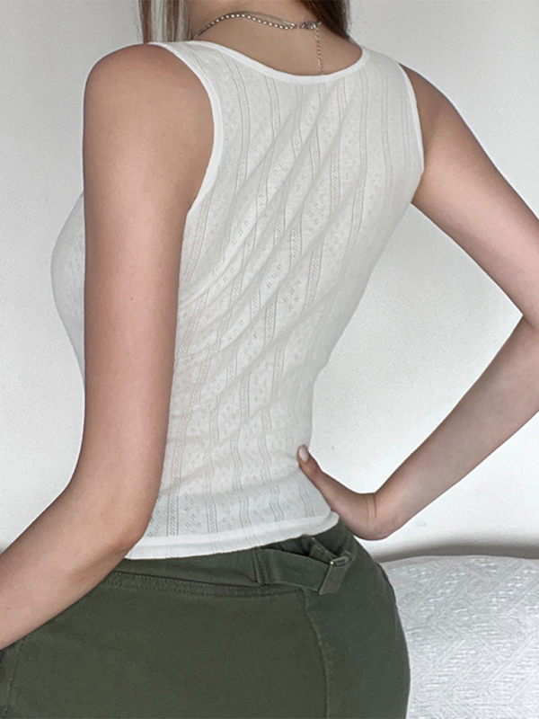 Levoire | Top à col rond sans manches ajustée en patchwork avec nœud de couleur contrastée et décolleté en V