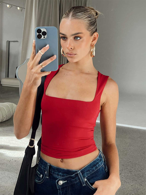 Levoire | Nouveau Sexy Chaud Fille Carré-Coupe Slim Fit Sans Manches Tops Rot