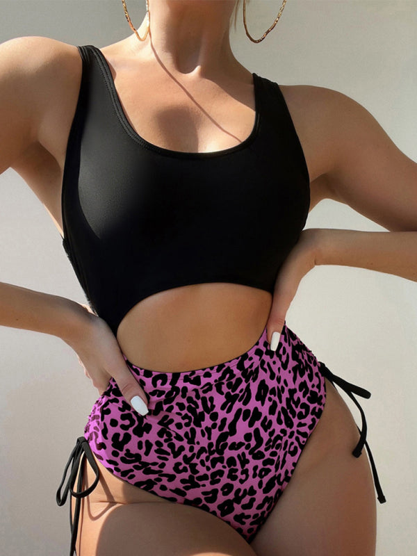 Levoire | Nouveau maillot de bain sexy U en motif léopard pour spa à bretelles Rose clair