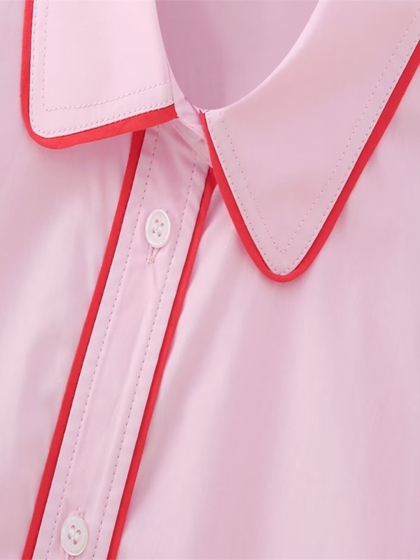 Levoire | Nouveau style portefeuille inversé uni chemise à manches longues détails contrastants pantalon de loisirs ensemble