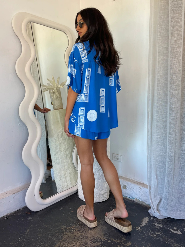 Levoire | Vêtements dames T-shirts imprimés Ensembles de détente Shorts imprimés Ceinture Élastique Ample Ensemble deux pièces