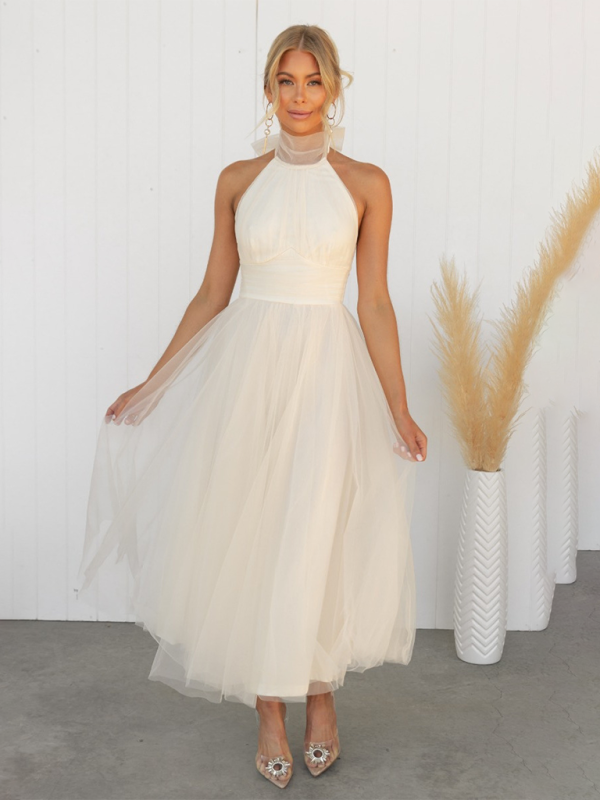 Levoire | Nouveau style col halter en maille robe à col roulé Cracker khaki
