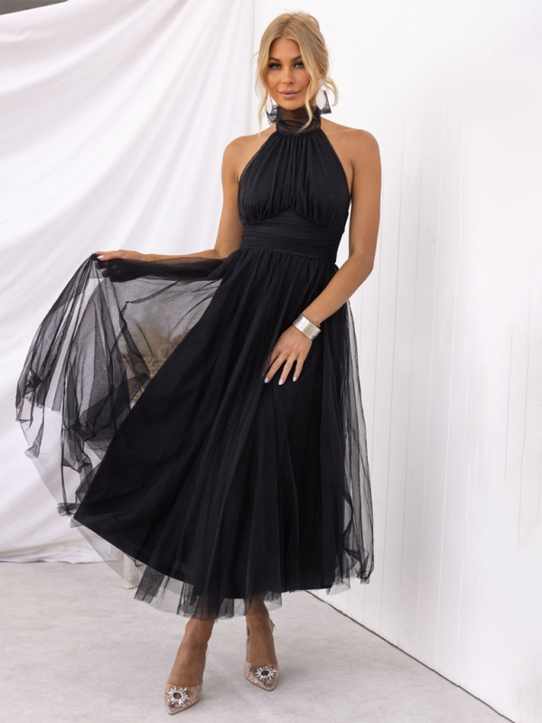 Levoire | Nouveau style col halter en maille robe à col roulé Noir