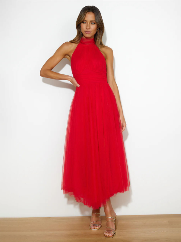 Levoire | Nouveau style col halter en maille robe à col roulé Rot