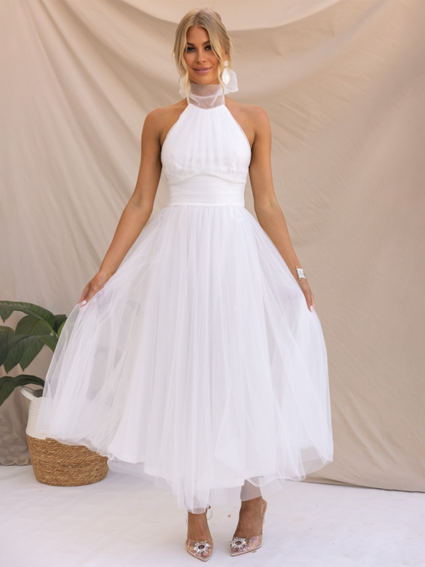 Levoire | Nouveau style col halter en maille robe à col roulé Blanc