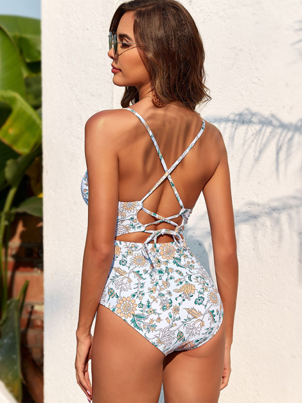 Levoire | Nouvelle combinaison de maillot de bain smock rayée sexy imprimée (châle non inclus)