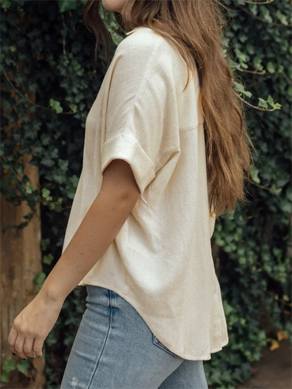 Levoire | Chemise en coton et lin unie décontractée et confortable pour femme