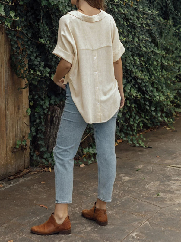 Levoire | Chemise en coton et lin unie décontractée et confortable pour femme