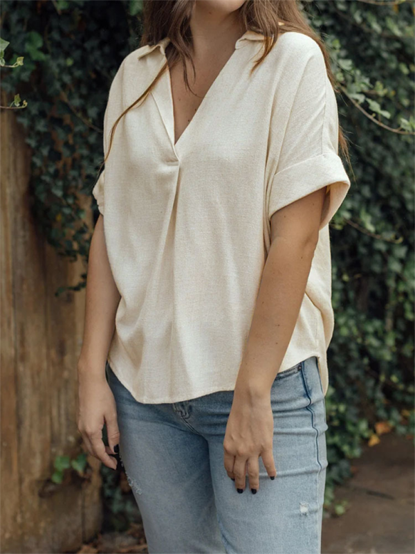Levoire | Chemise en coton et lin unie décontractée et confortable pour femme