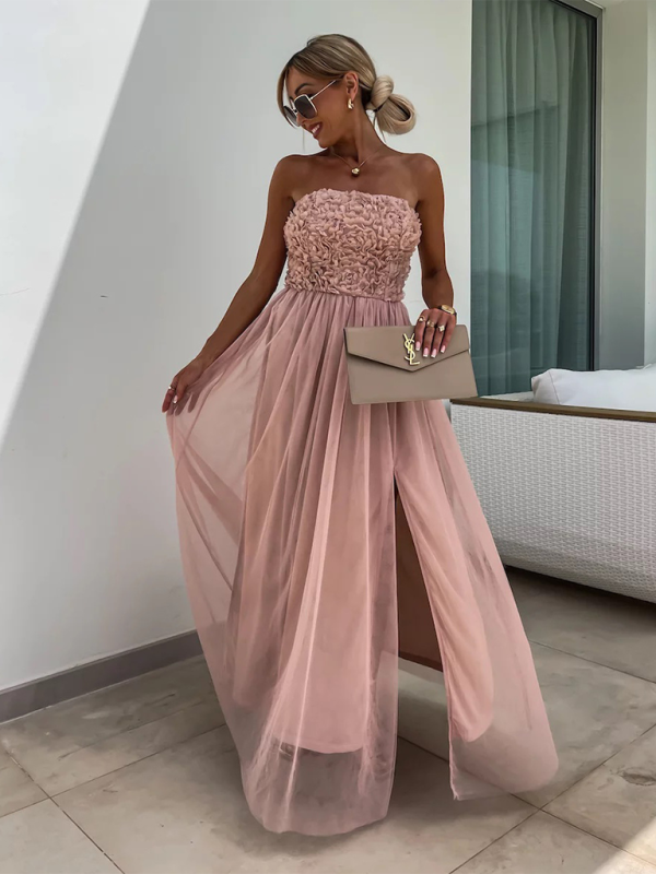 Levoire | Nouvelle robe de fête tendance à fente pour les vacances Lotusrotte Rose