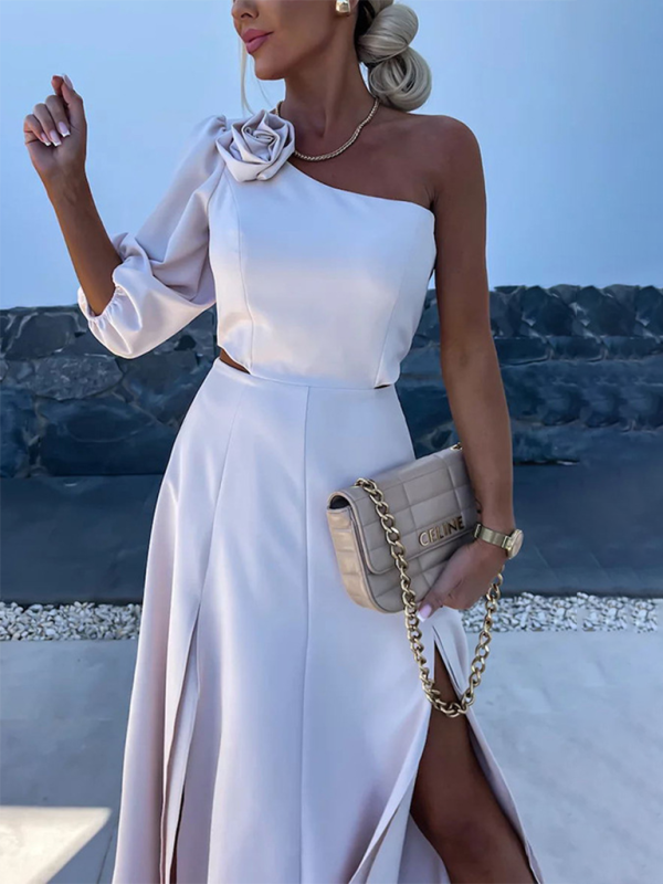 Levoire | Nouvelle robe de soirée décontractée avec ouverture d'épaule en biais et double couche