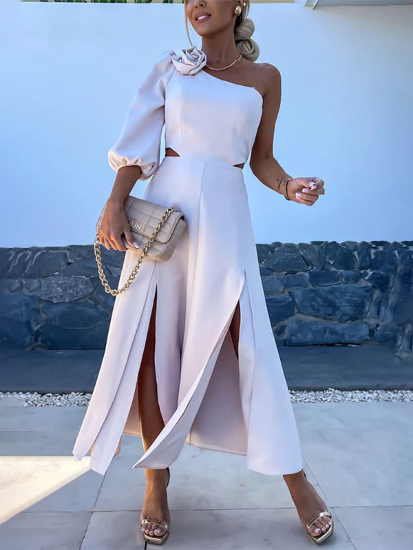 Levoire | Nouvelle robe de soirée décontractée avec ouverture d'épaule en biais et double couche