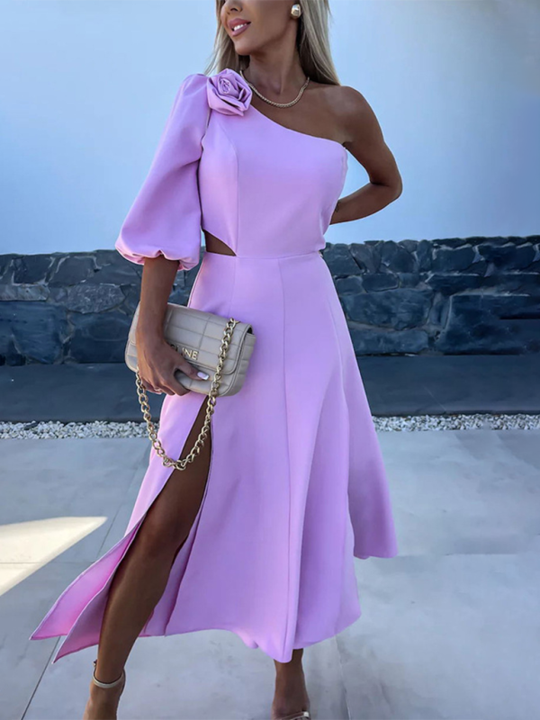 Levoire | Nouvelle robe de soirée décontractée avec ouverture d'épaule en biais et double couche