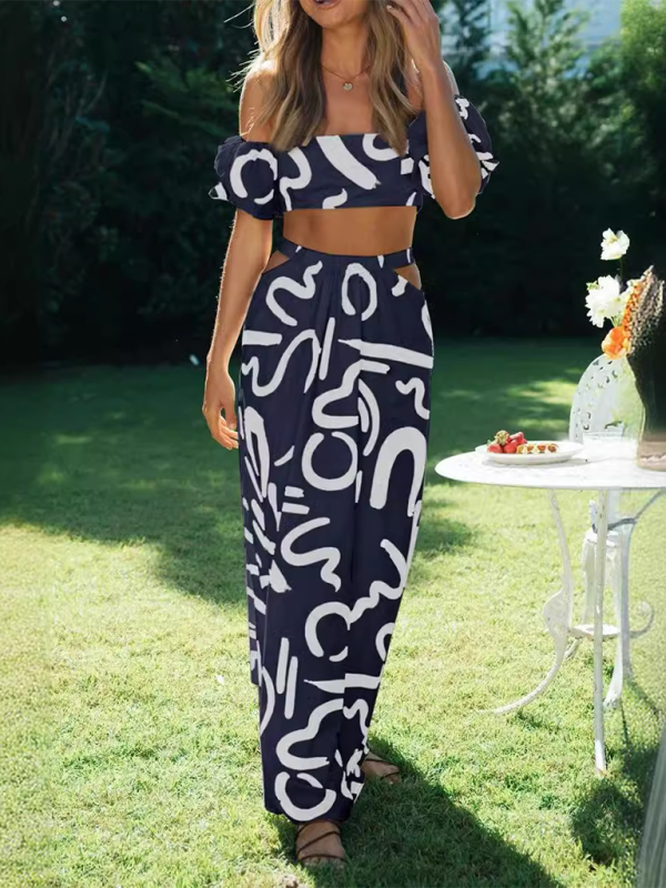 Levoire | Nouvelle top à manches bouffantes, longue jupe, ensemble jupe fendue