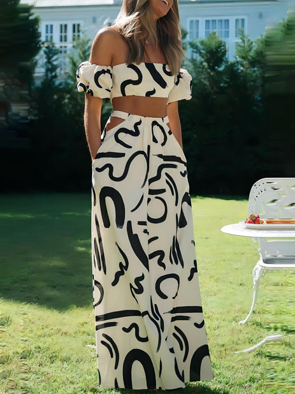 Levoire | Nouvelle top à manches bouffantes, longue jupe, ensemble jupe fendue