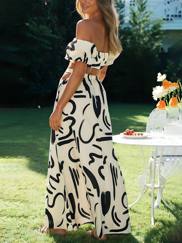 Levoire | Nouvelle top à manches bouffantes, longue jupe, ensemble jupe fendue