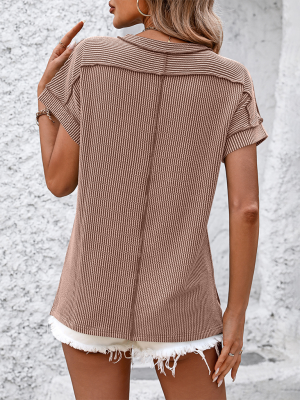 Levoire | Nouveau t-shirt à col rond avec couture extérieure, rayures torsadées, manches courtes et coupe décontractée