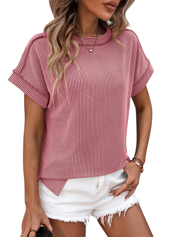 Levoire | Nouveau t-shirt à col rond avec couture extérieure, rayures torsadées, manches courtes et coupe décontractée