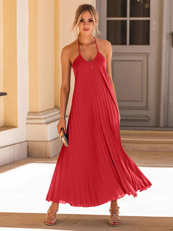 Levoire | Nouvelle robe longue plissée en A de vacances à la plage Rot