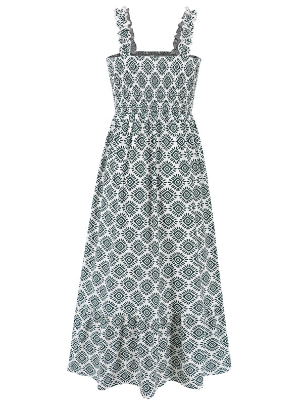 Levoire | Dame élégant imprimé élastique lanière jupe vacances style Fleur française lanière robe longue