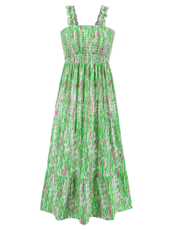 Levoire | Dame élégant imprimé élastique lanière jupe vacances style Fleur française lanière robe longue
