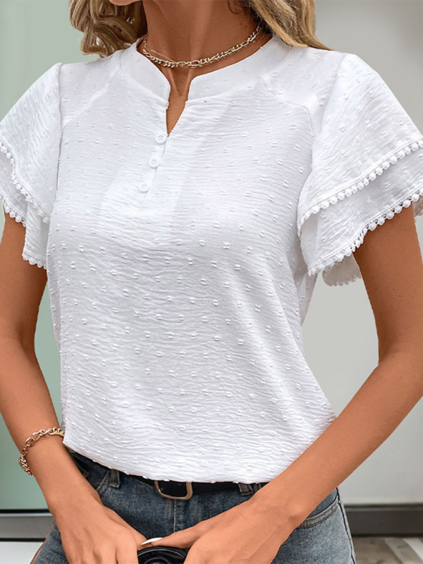 Levoire | Blouse unie structurée à manches courtes de style chinois et col montant