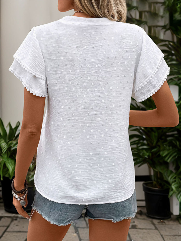 Levoire | Blouse unie structurée à manches courtes de style chinois et col montant