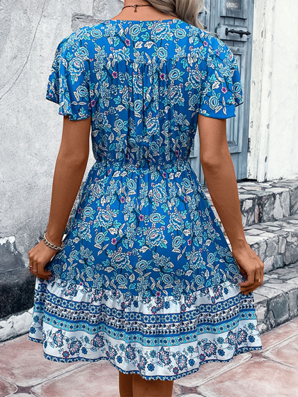 Levoire | Femme nouvelle robe bohéme à col en V style ethnique à fleurs