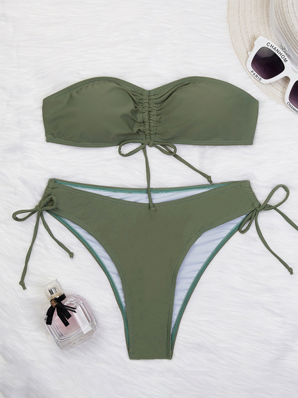 Levoire | Bikini triangle unicolore sexy top tube avec liens - Bikini