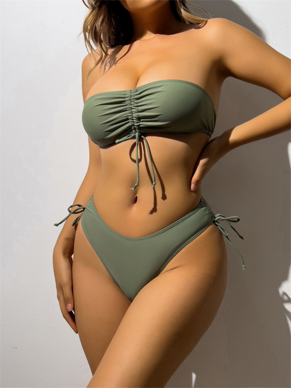 Levoire | Bikini triangle unicolore sexy top tube avec liens - Bikini Vert olive
