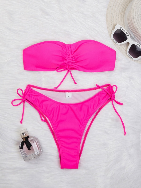 Levoire | Bikini triangle unicolore sexy top tube avec liens - Bikini