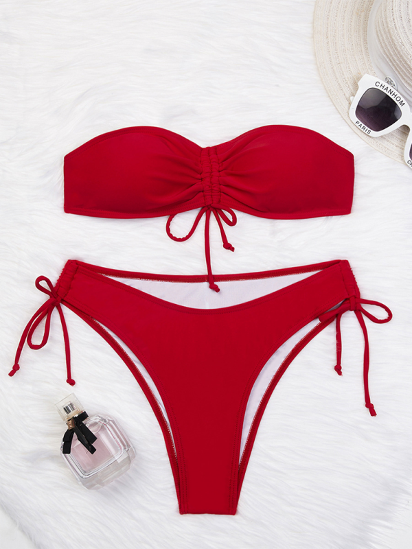 Levoire | Bikini triangle unicolore sexy top tube avec liens - Bikini