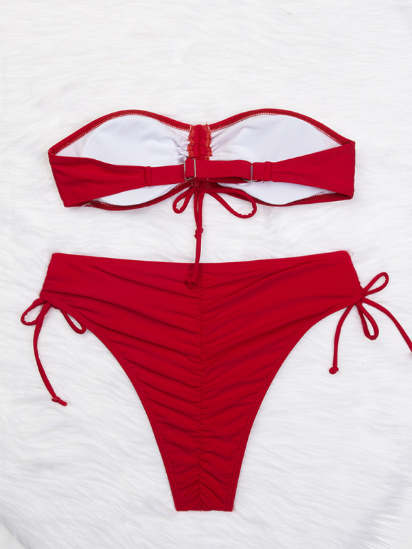 Levoire | Bikini triangle unicolore sexy top tube avec liens - Bikini