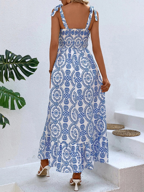 Levoire | Femmes nouvelle robe d'été à la mode à bretelles avec imprimé sans manches fente longue robe