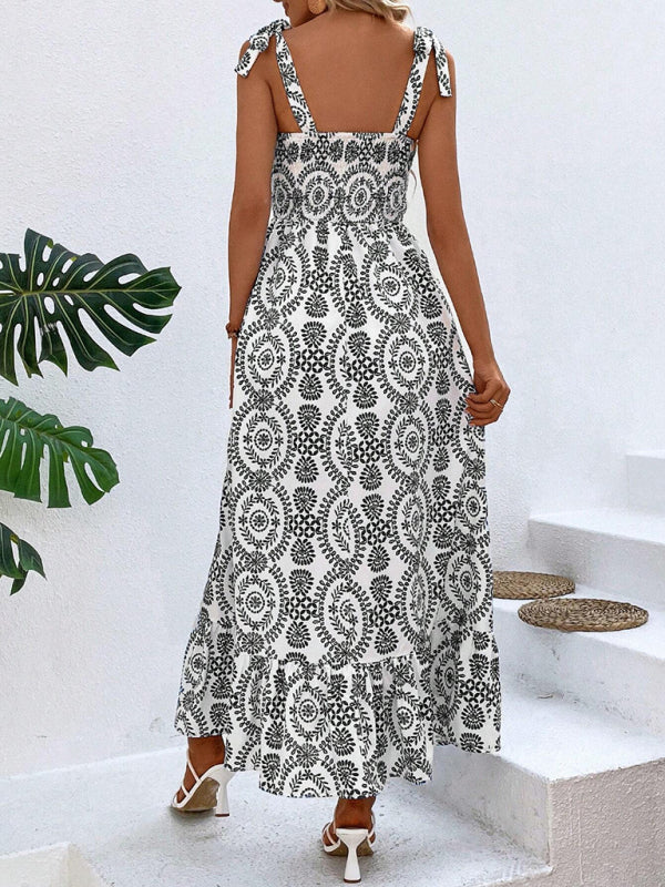 Levoire | Femmes nouvelle robe d'été à la mode à bretelles avec imprimé sans manches fente longue robe
