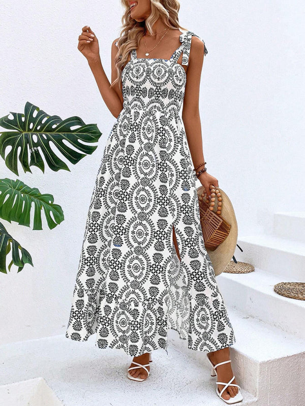 Levoire | Femmes nouvelle robe d'été à la mode à bretelles avec imprimé sans manches fente longue robe
